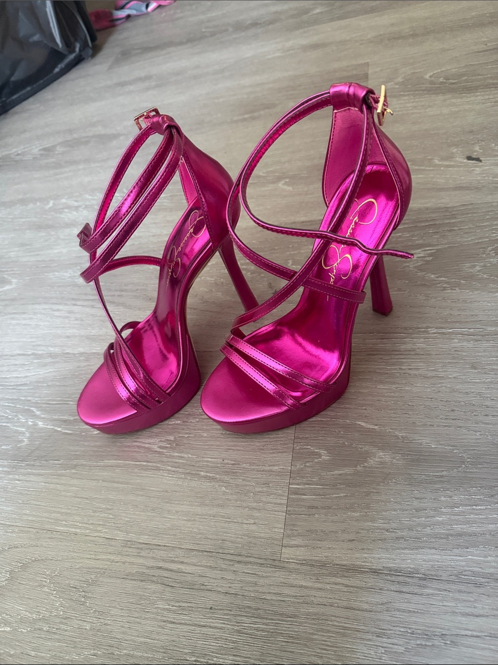 Jessica Simpson Metallic Hot Pink Strappy Platform Heels